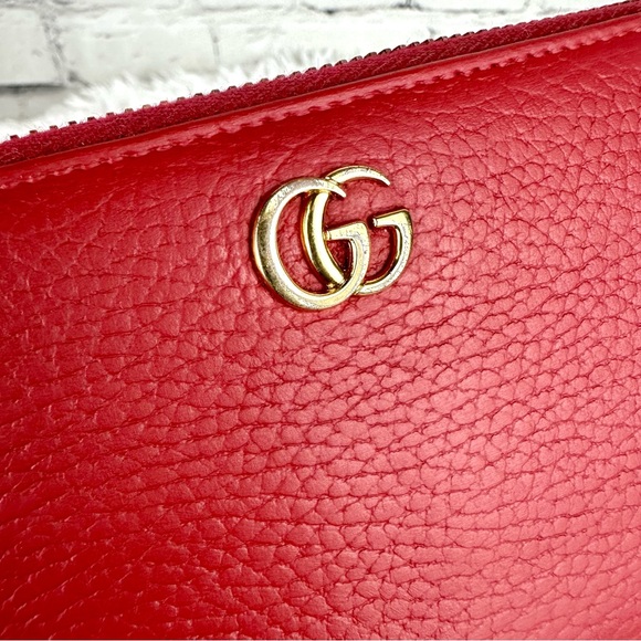 Gucci Marmont red leather zip around zippy wallet on chain crossbody WOC - Picture 7 of 16